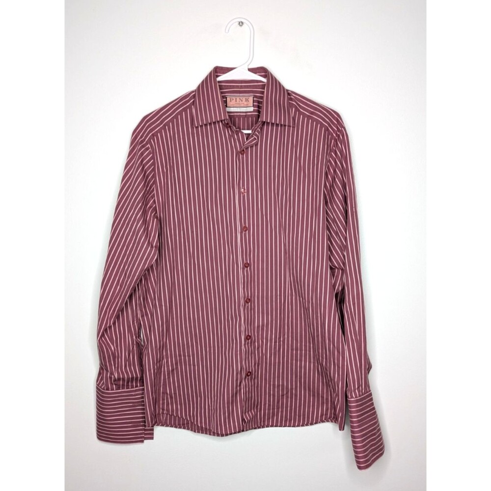 Thomas Pink Men’s Pink Striped Dress Shirt 15 / 38 Slim Fit 100% Cotton London
